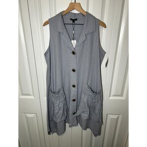 NWT For Cynthia Linen Blend Lagenlook Sleeveless Button Front Dress L